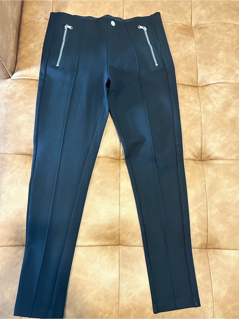 Zara Basic Black Skinny Pants with Silver Zip Pockets Size M